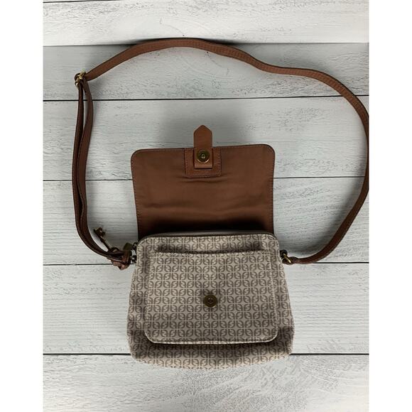 Fossil Women's Brown Leather Printed Fabric Crossbody Cute Shoulder Bag Purse - Picture 4 of 15